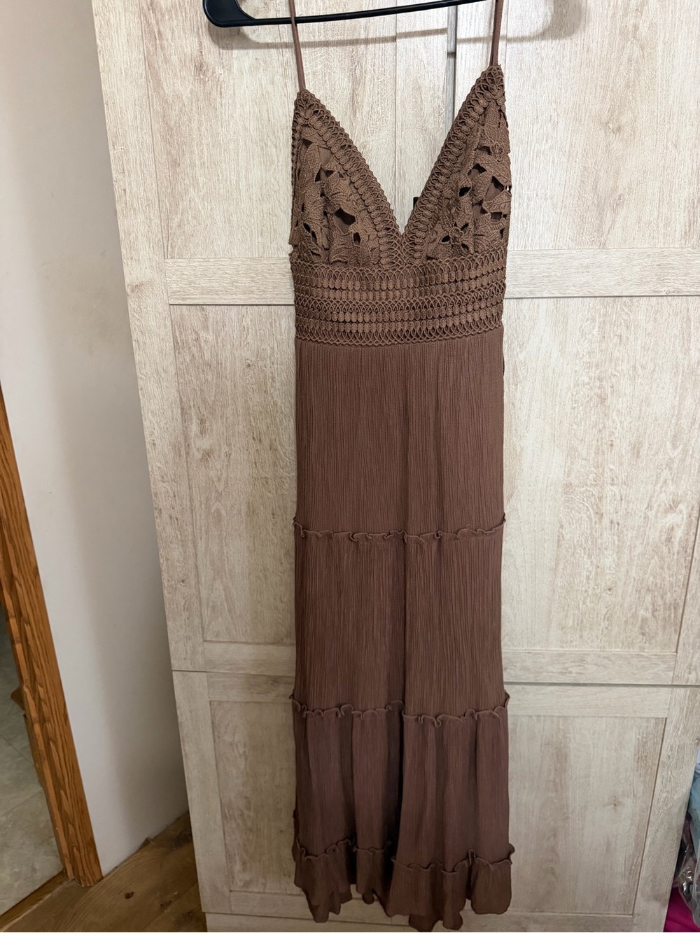 Love Tree Brown Crochet Bodice Maxi Dress